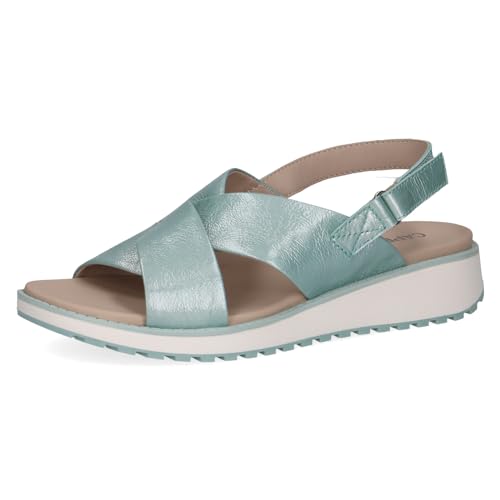 CAPRICE Damen Sandalen flach aus Leder mit Klettverschluss, Türkis (Turquoise Napl), 39 EU von CAPRICE