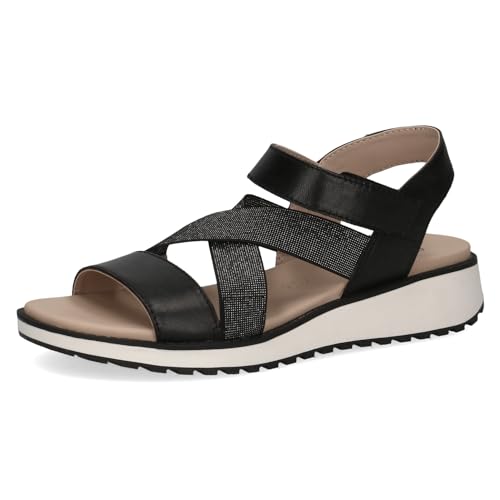 CAPRICE Damen Sandalen flach aus Leder Glitzer, Schwarz (Black Nappa), 41 EU von CAPRICE