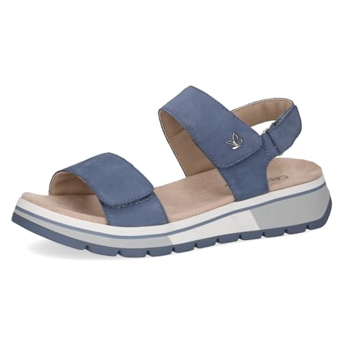 CAPRICE Damen Sandalen flach aus Leder Bequem, Blau (Jeans Nubuc), 37 EU von CAPRICE