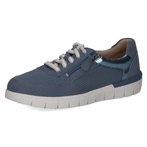 CAPRICE Damen Sneaker flach aus Leder mit Reißverschluss Schuhweite H Mehrweite, Blau (Blue Suede Co.), 40 EU von CAPRICE