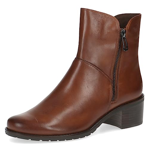 CAPRICE Damen Stiefeletten mit Absatz Airmotion aus Leder Blockabsatz Weite G, Braun (Cognac Nappa), 42 EU von CAPRICE