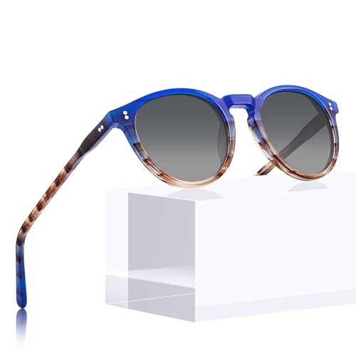 CARFIA Polarisierte Sonnenbrille Damen, Retro Acetat-Rahmen Rund, UV400 Schutz Cat.3, Blaue Modebrille für Fahrende CA2302 von CARFIA