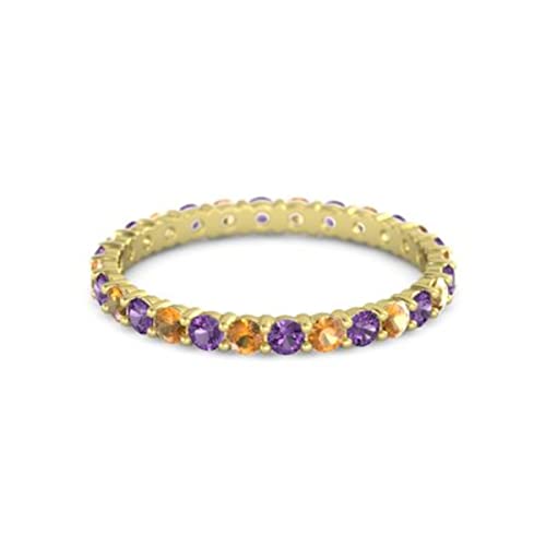 925 Sterling Silber rund 2,5 mm Amethyst mit Citrin vergoldeter Ring Ewigkeitsband für Frauen/Mädchen (Sterlingsilber, 56 (17.8) von CARILLON