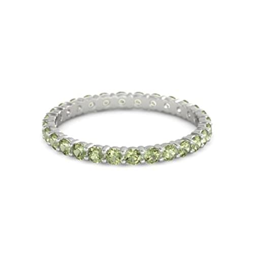 Peridot Edelstein rund 2,50 mm Ewigkeit 925 Sterling Silber stapelbar Frauen Versprechen Ring Schmuck (Sterlingsilber, 52 (16.6) von CARILLON