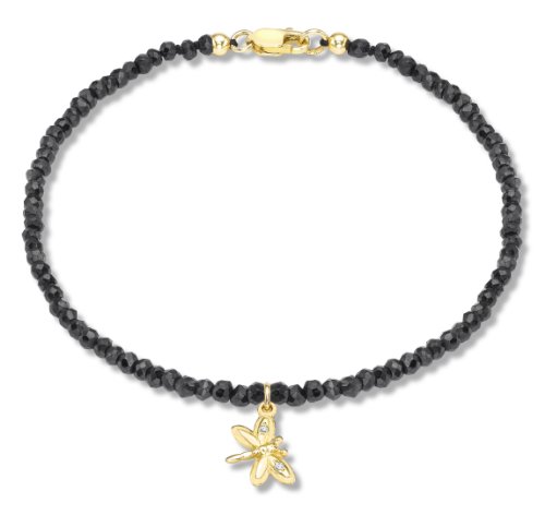 Carissima Gold Damen 9k (375) Gelbgold 0.01ct Diamant Set Butterfly Charme auf Schwarz Spinel Armband 19 cm/7.5zoll 1.28.697G von CARISSIMA