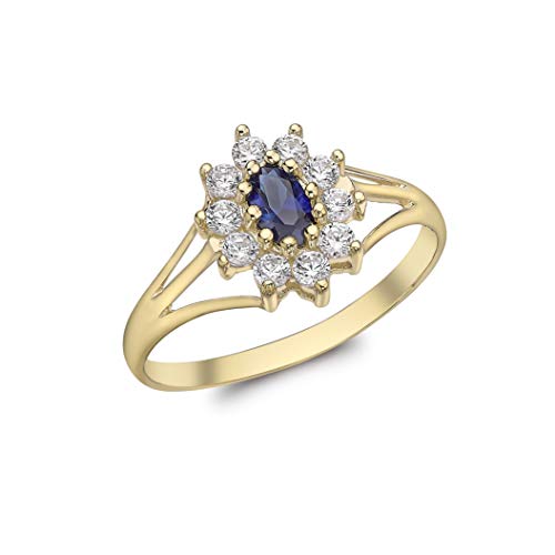 CARISSIMA Gold Damen Ring 9k (375) Gelbgold Blau und Weiß Kubik Zirkonia Blume Cluster Größe N, 1.49.1349 von CARISSIMA