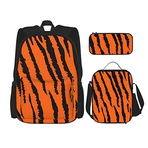 CARRDKDK Rucksack mit Fußballmotiv, Grün, bedruckt, 3-teiliges Set, Schultaschen, Büchertasche mit Lunchbox und Federmäppchen, Set für Jungen und Mädchen, Orange Tiger Leopard, Einheitsgröße von CARRDKDK