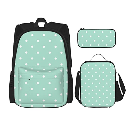 CARRDKDK Rucksack mit Leopardenmuster, 3-teiliges Set, Schultaschen, Büchertasche mit Lunchbox und Federmäppchen, Set für Jungen und Mädchen, Grün gepunktet, Einheitsgröße von CARRDKDK