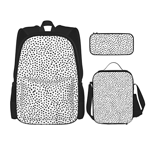 CARRDKDK Supernatural Inspiration Bedruckter Rucksack, 3-teiliges Set, Schultaschen, Büchertasche mit Lunchbox und Federmäppchen, Set für Jungen und Mädchen, Schwarz-Weiß-Punkt, Einheitsgröße von CARRDKDK