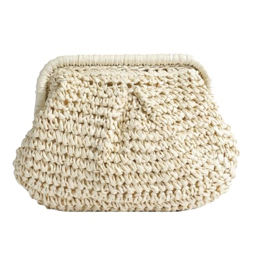 CASNO Taschen für Damen, modische Kettentasche, Umhängetasche, Stroh, gewebte Schultertaschen, trendige Strandtaschen für Mädchen und Frauen, große Kapazität, lässige Tasche, beige, Large von CASNO