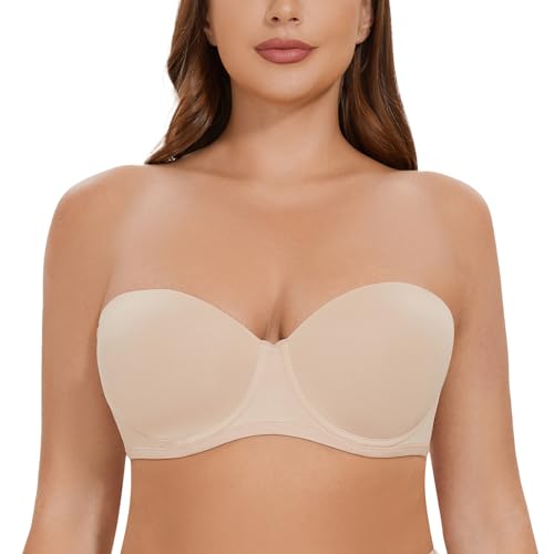 CASOLACE Damen-BH, rückenglättend, Übergröße, Bügel, Bandeau, trägerloser BH Beige 100E von CASOLACE