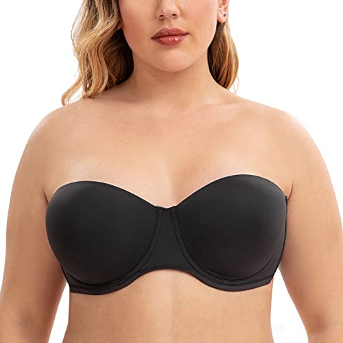 CASOLACE Damen-BH, rückenglättend, Übergröße, Bügel, Bandeau, trägerloser BH Schwarz 105C von CASOLACE