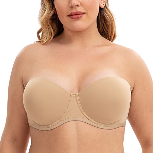 CASOLACE Damen-BH, rückenglättend, Übergröße, Bügel, Bandeau, trägerloser BH Mandel 65E von CASOLACE