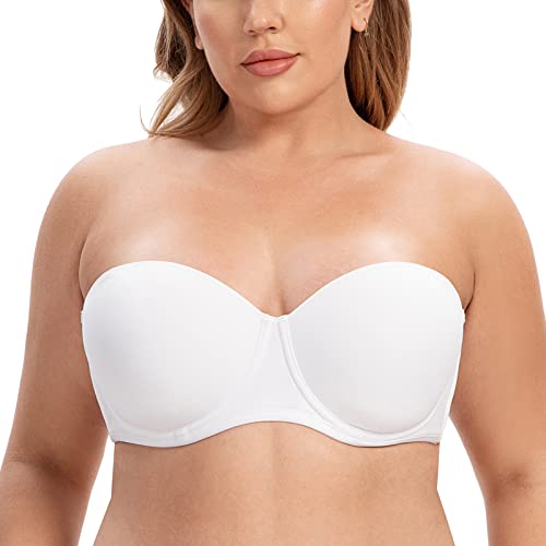 CASOLACE Damen-BH, rückenglättend, Übergröße, Bügel, Bandeau, trägerloser BH Weiß 70E von CASOLACE