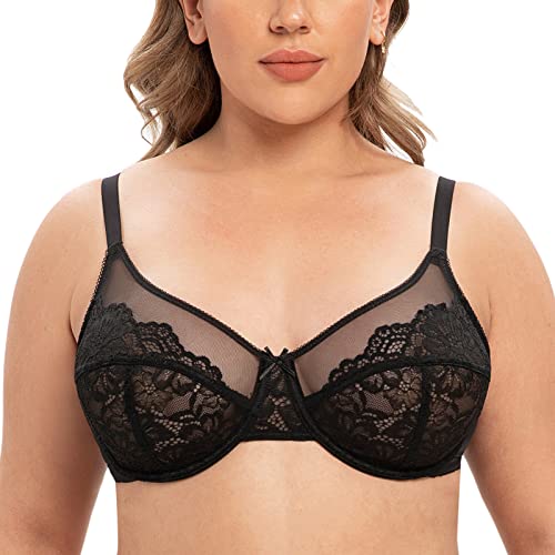 CASOLACE Damen Große Größen Sexy Spitze Ungefüttert Minimierer Bügel-BH Schwarz 105G von CASOLACE