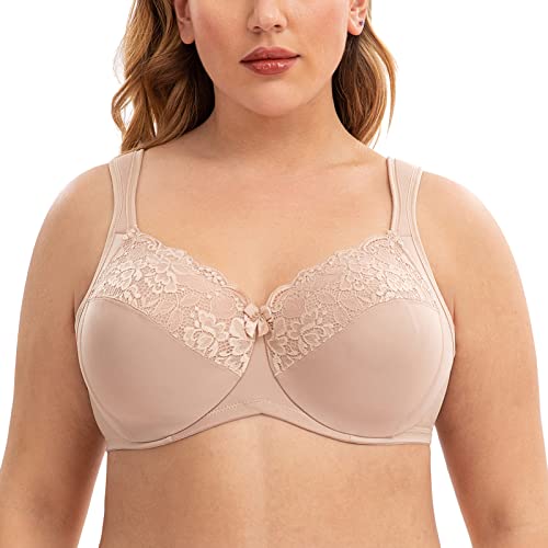 CASOLACE Damen Minimizer Spitzen BH mit Bügel Unwattierter Große Größen Beige 100C von CASOLACE