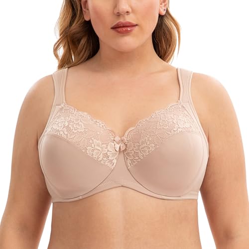 CASOLACE Damen Minimizer Spitzen BH mit Bügel Unwattierter Große Größen Beige 80D von CASOLACE