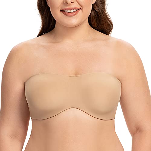 CASOLACE Damen Trägerloser BH - Bügel Bandeau Minimizer BH Ohne Geformte Cups Beige 100B von CASOLACE