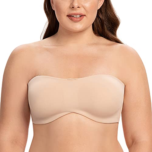 CASOLACE Damen Trägerloser BH - Bügel Bandeau Minimizer BH Ohne Geformte Cups Hell beige 100E von CASOLACE