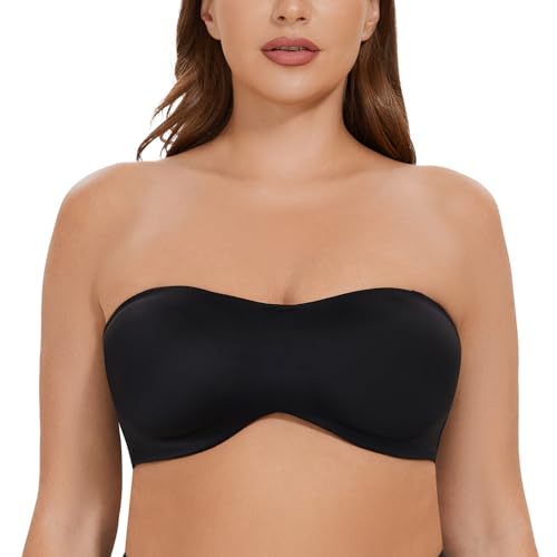 CASOLACE Damen Trägerloser BH - Bügel Bandeau Minimizer BH Ohne Geformte Cups Schwarz 100F von CASOLACE