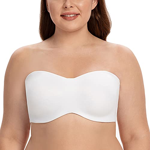 CASOLACE Damen Trägerloser BH - Bügel Bandeau Minimizer BH Ohne Geformte Cups Weiß 65E von CASOLACE