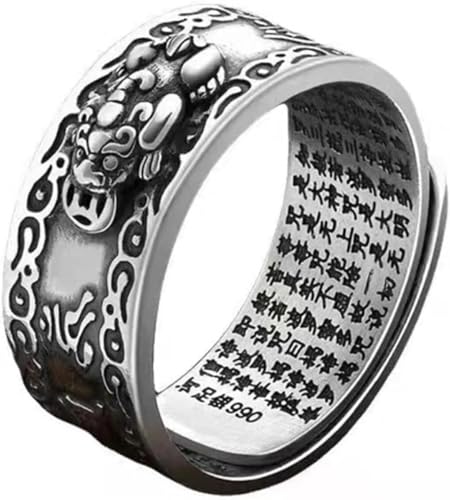 CASOTA Zehenring Feng Shui Pixiu Mantra Ring 99 Silber Buddhistischer Glücksbringer Amulett Mantra Doppelter Schutz Reichtum Liebe Gesundheit Ring Geschenk for Männer Frauen(Black,61mm) von CASOTA