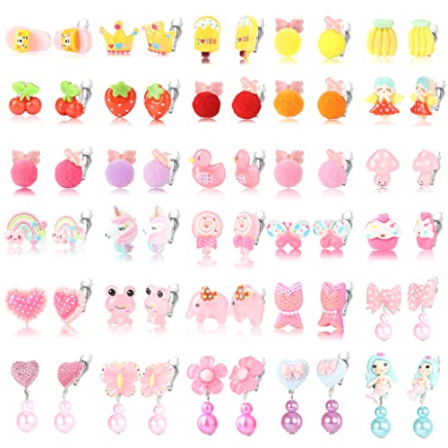 CASSIECA 30 Paare Clip On Ohrring Ohrclips für Mädchen Kinder Keine Durchbohrten Prinzessin Ohrringe Mädchen Geschenk Spielen Blume Herz Ohrringe Mädchen Verkleiden sich Schmuck von CASSIECA