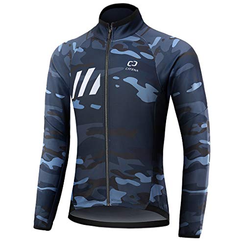 CATENA Herren Winter Fleece Camo Fahrradtrikot Thermo Winddicht Jacke Full Zip - Blau - Mittel von CATENA