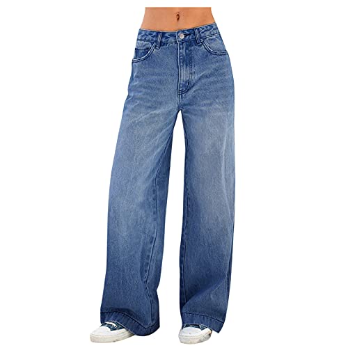 Boyfriend Jeans Damen Locker Baggy Jeans Damen High Waist Straight Jeans Freizeit Loose Gerade Hosen Bootcut Jeanshosen Jeans Vintage Hose mit Weitem Bein von CAUYDY