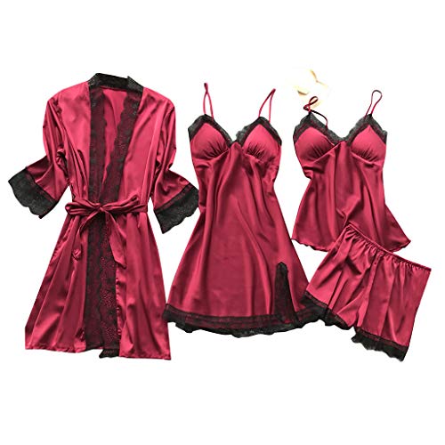 CAUYDY 5 Stück Sets Nachtwäsche Bademantel Dessous Nachtwäsche Robe Anzug Frühling Sommer Hauskleidung Spitzenbesatz Schlaf Outfit von CAUYDY