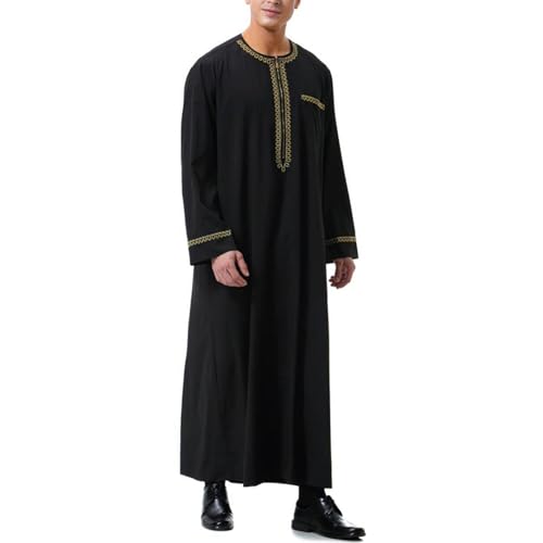 CAUYDY Arabische Kleidung Herren Muslim Kaftan Abaya Herren Langarm Mittlerer Osten Saudi-arabische Bademäntel Kleider Gebetskleidung für Männer Baumwolle Leinen Kleider Ethno Muslim Thobe von CAUYDY