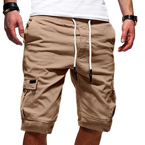 CAUYDY Cargo Shorts Herren Kurz Hose Sommer Baumwolle Cargohose Lässiges Einfarbig Sporthose Regulär Fit Bermuda Short mit 6 Taschen Laufshorts Elastischer Bund Freizeithose Männer Sommerhose von CAUYDY