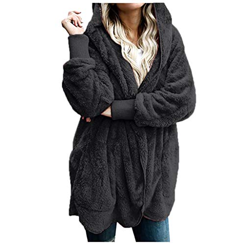 CAUYDY Damen Mantel Einfarbig Oversized Revers Plüschjacke Winter Warm Plüschjacke Übergangsjacke Lässige Wintermantel Fleecejacke Coat Mit Taschen Winterjacken von CAUYDY