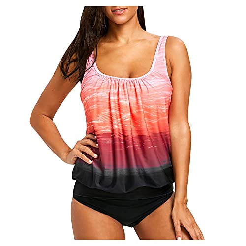 CAUYDY Damen Tankini Set Zweiteiliger Bauchweg Badeanzug Tankini Oberteile mit Slip Große Größen Bademode Swimsuit Beachwear von CAUYDY