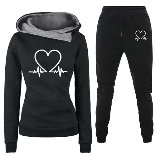 CAUYDY Fräulein TrainingsanzüGe FüR Damen Loungewear 2 Teiliges Outfit FüR Damen LäSsige TrainingsanzüGe Lockerer Und Stilvoller Einfarbiger Druck Kapuzenpullover Hosenanzug Damen Set von CAUYDY