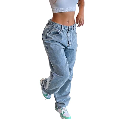 CAUYDY Jeans Damen Baggy Damen Cargohose Baggy Low Waist Cargo Jeans Gerade Breites Bein Denim Hosen Y2k Aesthetic Vintage Jeanshosen 90er Streetwear Jeanshose Straight Leg Pants Boyfriend Pants von CAUYDY