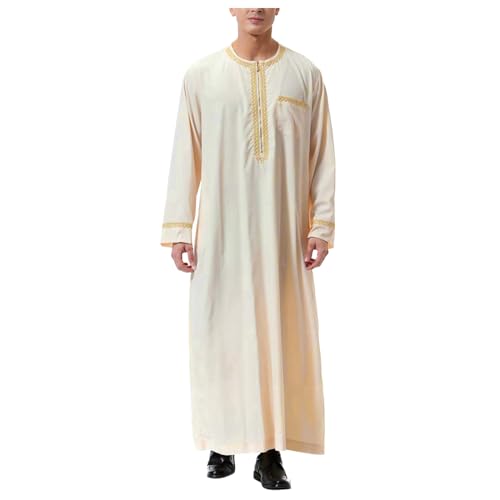 CAUYDY Muslim Kaftan Herren, Abaya Herren Muslim Kaftan Gewand Robe Crew Stehkragen Thobe Arabisch Gebet Eid Kleidung Islamische Kleidung Aus Dem Nahen Osten Gebetskleidung für Männer von CAUYDY