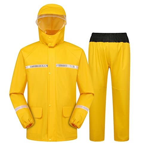 CAUYDY Regenanzug Herren Fahrrad Regenkombi Motorrad Regenanzug für Herren Damen Regenkleidung Jacke Hosen Wasserdicht Set Hohe Sichtbarkeit Winddicht Hooded Regenmantel Arbeit Motorrad Golf Angeln von CAUYDY