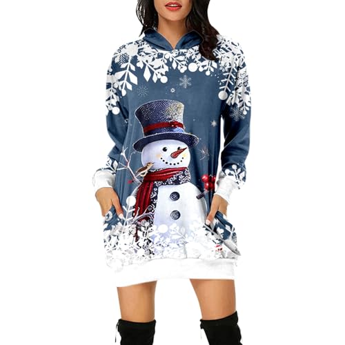 CAUYDY Weihnachts Kleider Damen Langarmshirt Lang Baumwolle 3D Gedruckt Weihnachtspullover Weihnachts Oberteil Weihnachts Pulli Party Kleid Weihnachts Hoodie Longpullover Festliche Geschenk von CAUYDY