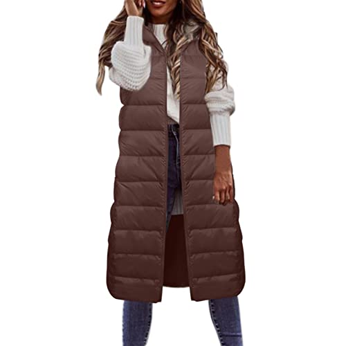 Damen Steppweste Damen Lang Weste Steppweste Winter Daunenweste Übergangsweste Winterjacke Longweste Winterweste Leichte Warm Gesteppt Casual Reißverschluss Pufferjacke mit Kapuze Daunenmantel von CAUYDY