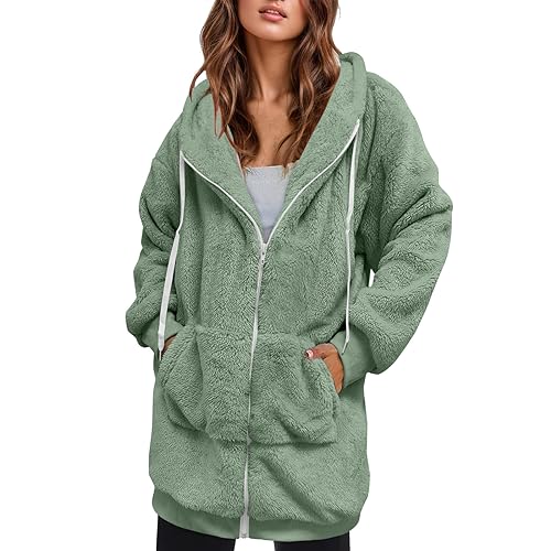 Fleecejacke Damen Mit Kapuze Winterjacke Lang Fleecemantel Warm Teddy Mantel Jacken Günstig Wintermantel Kuscheljacke Flauschig Teddyfleece Jacke Übergang Wollmantel Lange Plüschjacke Teddymantel von CAUYDY