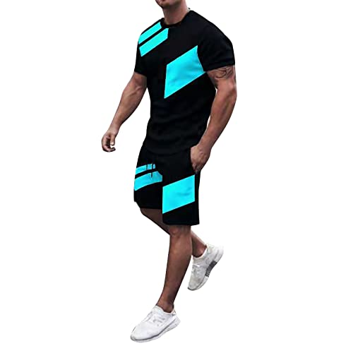 Herren Jogginganzug Sportanzug Trainingsanzug Freizeitanzug Hausanzug 2-Teiliges Outfit Sport Kurzarm Suit Sporthose Set Hemd Shorts Set Stehkragen T-Shirt + Kurze Hose Zweiteiler Sportbekleidung von CAUYDY