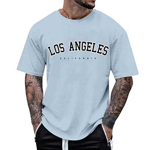 Herren Oversized Tshirts Rundhals Kurzarm Lose Sommer Oberteile Mode T-Shirts mit Los Angeles Grafik Kreativen Buchstaben Vintage Drucken Streetwear Sport Casual Lang Tops von CAUYDY