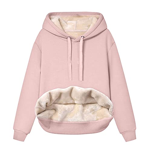 Hoodie Damen Kapuzenpullover Oversize Casual Pullover Sweatshirt Langarm Baumwolle Pulli Herbst Winter Hoody mit Tasche Sherpa Hoodie Fleece-Innenfutter Langarmshirt von CAUYDY