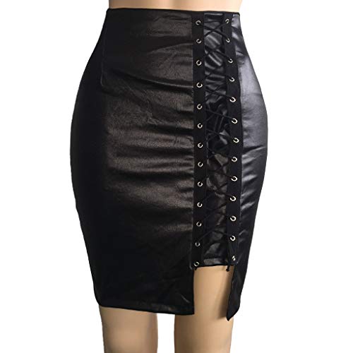 Lederrock Damen Damen Lackleder Minirock Hohe Taille Bodycon Sexy Wetlook Stretch Rock Glänzend Bleistiftrock Damen Glänzender Lackleder Minirock Einfarbiger Lederrock Wetlook Figurbetont Bodycon Min von CAUYDY