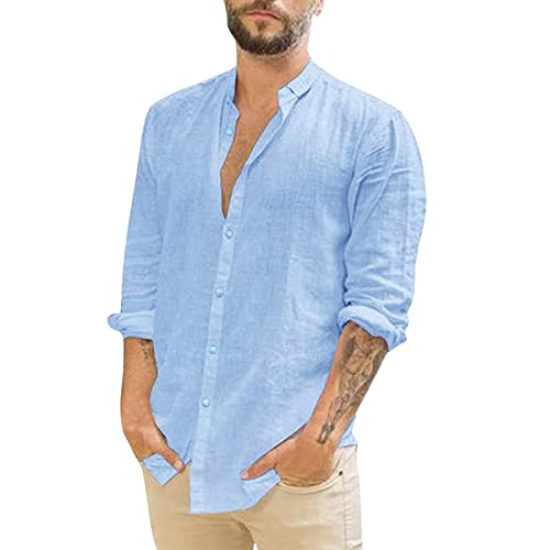 Leinenhemd Herren Langarm Sommerhemd Freizeithemd Business Shirts Leichte Hemden für Männer Regular Fit Shirt Herren von CAUYDY