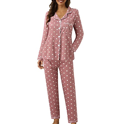 CAUYDY Schlafanzug Set Damen Kurz Schlafanzug Damen Lang Pyjamas Baumwolle Zweiteiliger Nachtwäsche Lounge Set Langarm Hausanzug für Frauen mit Bündchen von CAUYDY