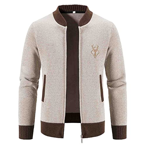 Strickjacke Herren Warm Trachtenjanker Für Herren 3XL Langarm Strick Leicht Trachtenjacke Pullover Modern Ohne Kapuze Mit Taschen Reißverschluss Herbst Cardigan Stehkragen Strickjacke Mit Grafikdruck von CAUYDY