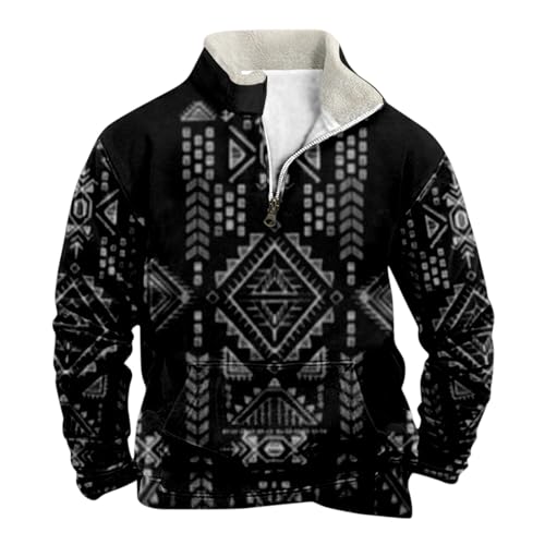 Sweatshirt Herren Mit Kragen Mens 1/4 Half Zip Cowboy Pullover Vintage Western Langarm Lässige Stehkragen Sweatshirts Mode Tops Mit aufgedrucktem Muster Sweatshirt Ohne Kapuze von CAUYDY