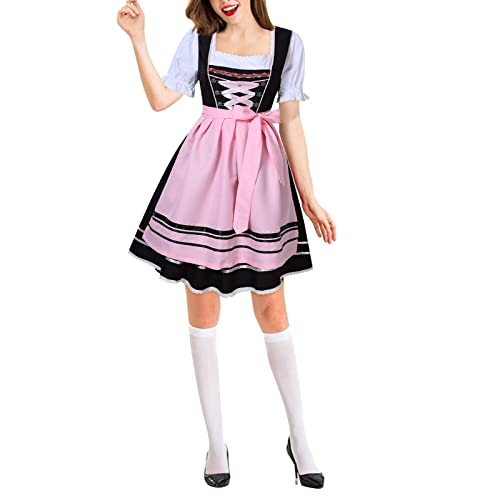 Trachtenmode Damen GüNstig Dirndl Damen Midi - Trachtenkleid Damen Hochgeschlossen Dirndlkleid Trachten Kleid + Dirndlbluse Blau Trachtenmode Dirndelkleider Dirndl & Dirndl-Sets für Frauen Mädchen Ok von CAUYDY